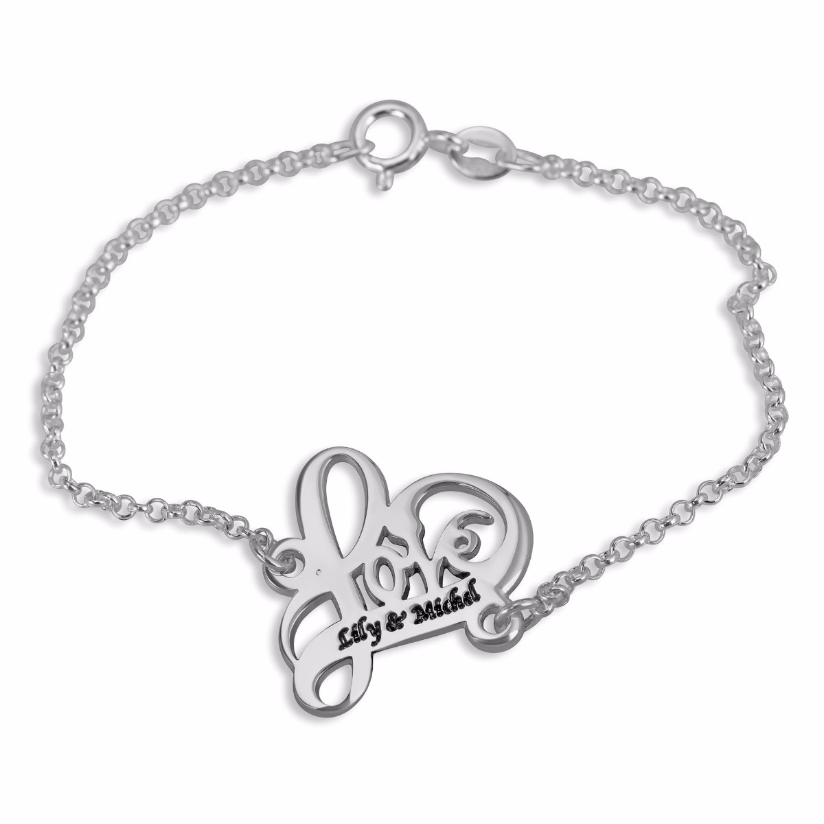 Double Thickness Silver Personalised Love Script Bracelet - 1