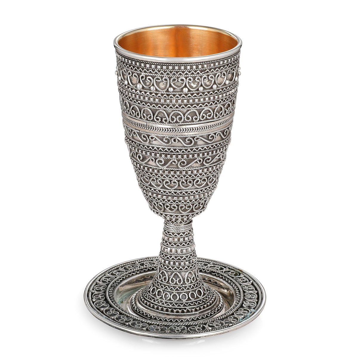 Handcrafted Sterling Silver Kiddush Cup With Filigree Design - 1