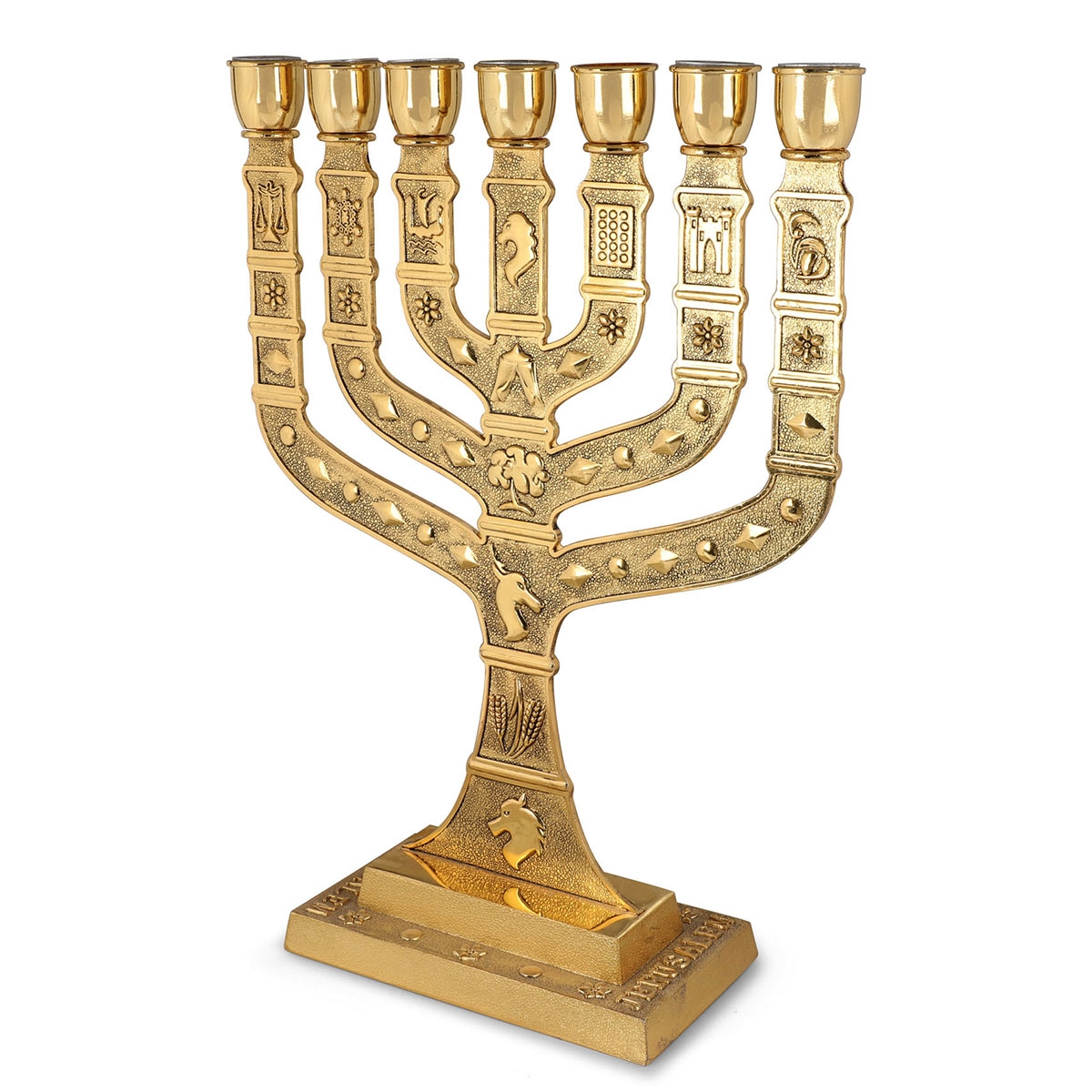 Knesset Gold-Plated Jerusalem 12 Tribes 7-Branched Menorah - 1