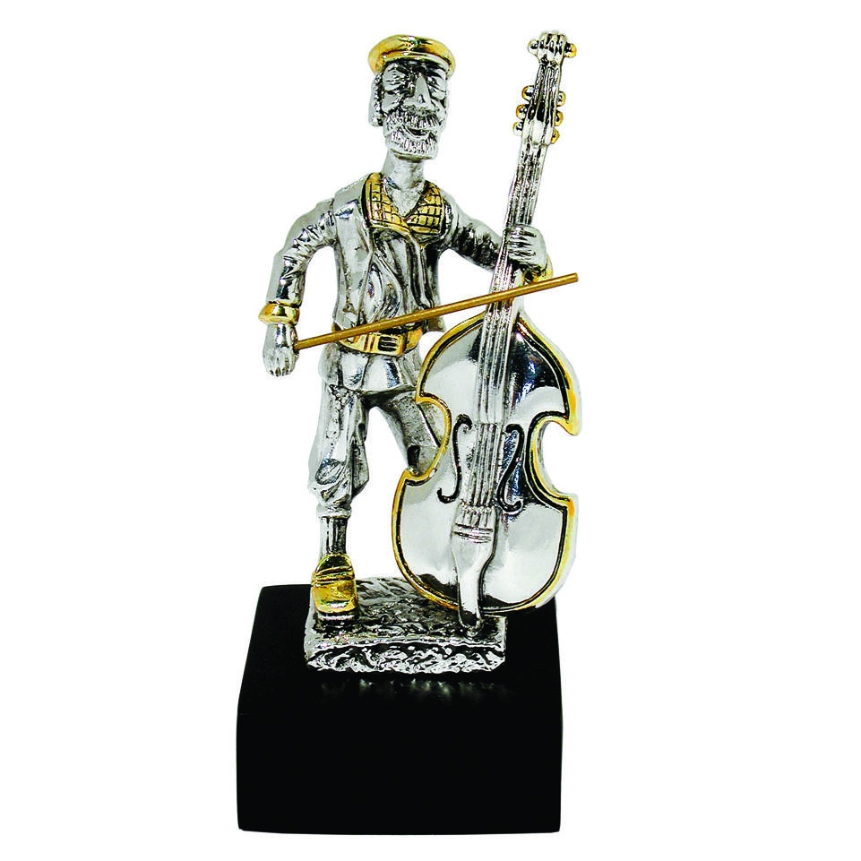 Silver Cello Player Figurine with Golden Highlights (Small) - 1