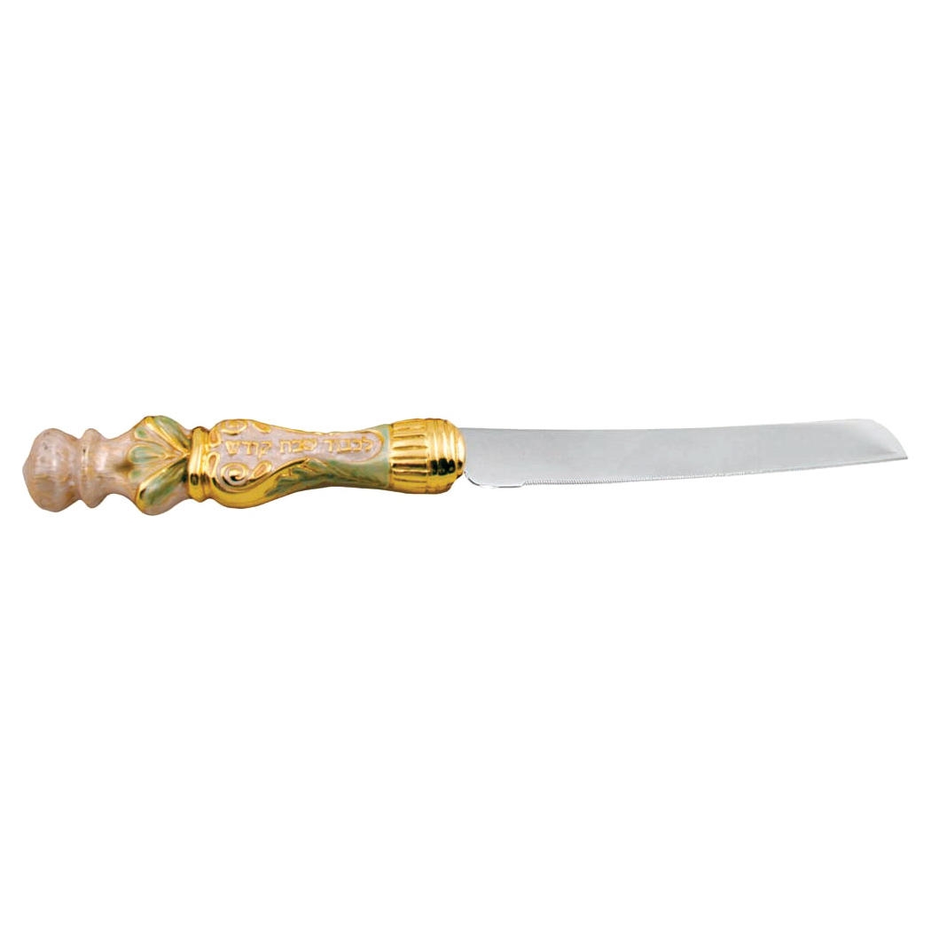 24K Gold Plated Enameled Challah Knife - Ivory - 1