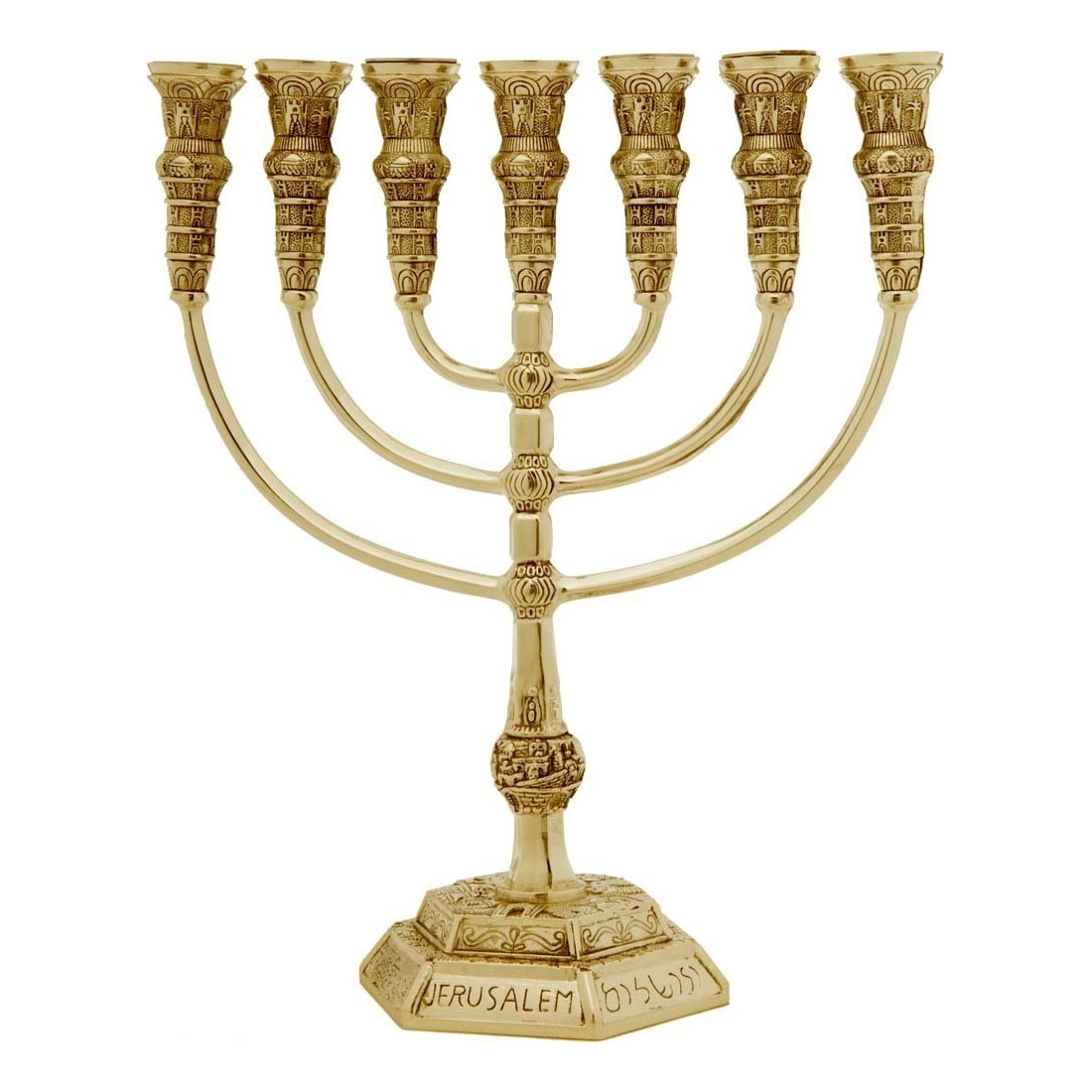 Gold-Plated Jerusalem Temple 7-Branched Menorah - 1