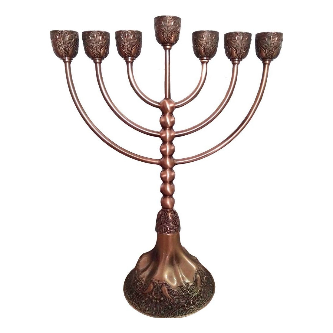 Copper-Plated Traditional Ornate 7-Branched Menorah - Medium   - 1