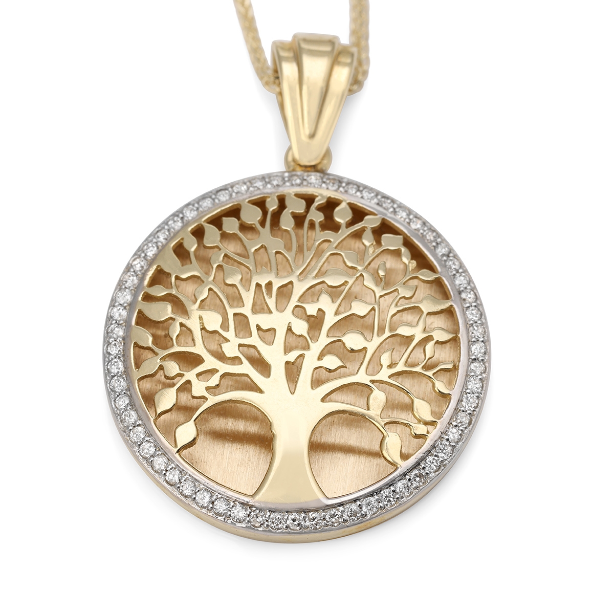 Large 14K Gold Diamond Tree of Life Pendant Necklace (Choice of Color) - 1