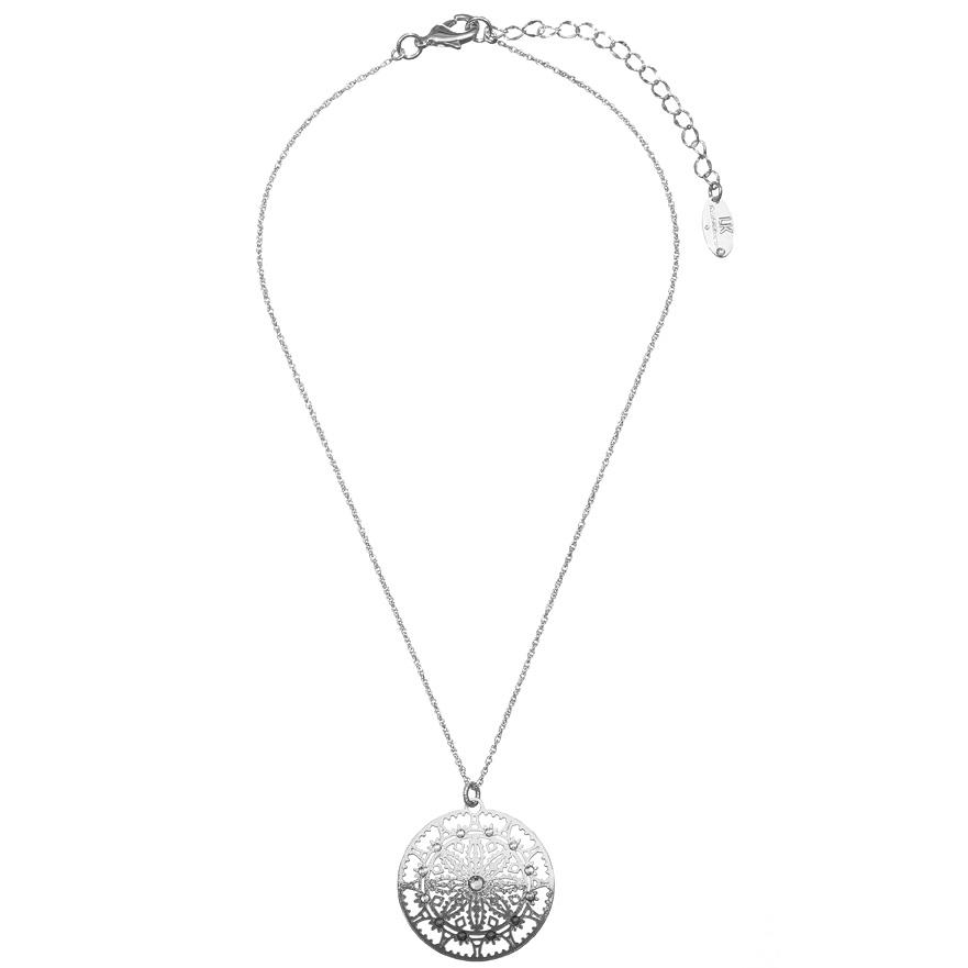 Silver Plated Round Pendant Necklace by LK Designs - 1