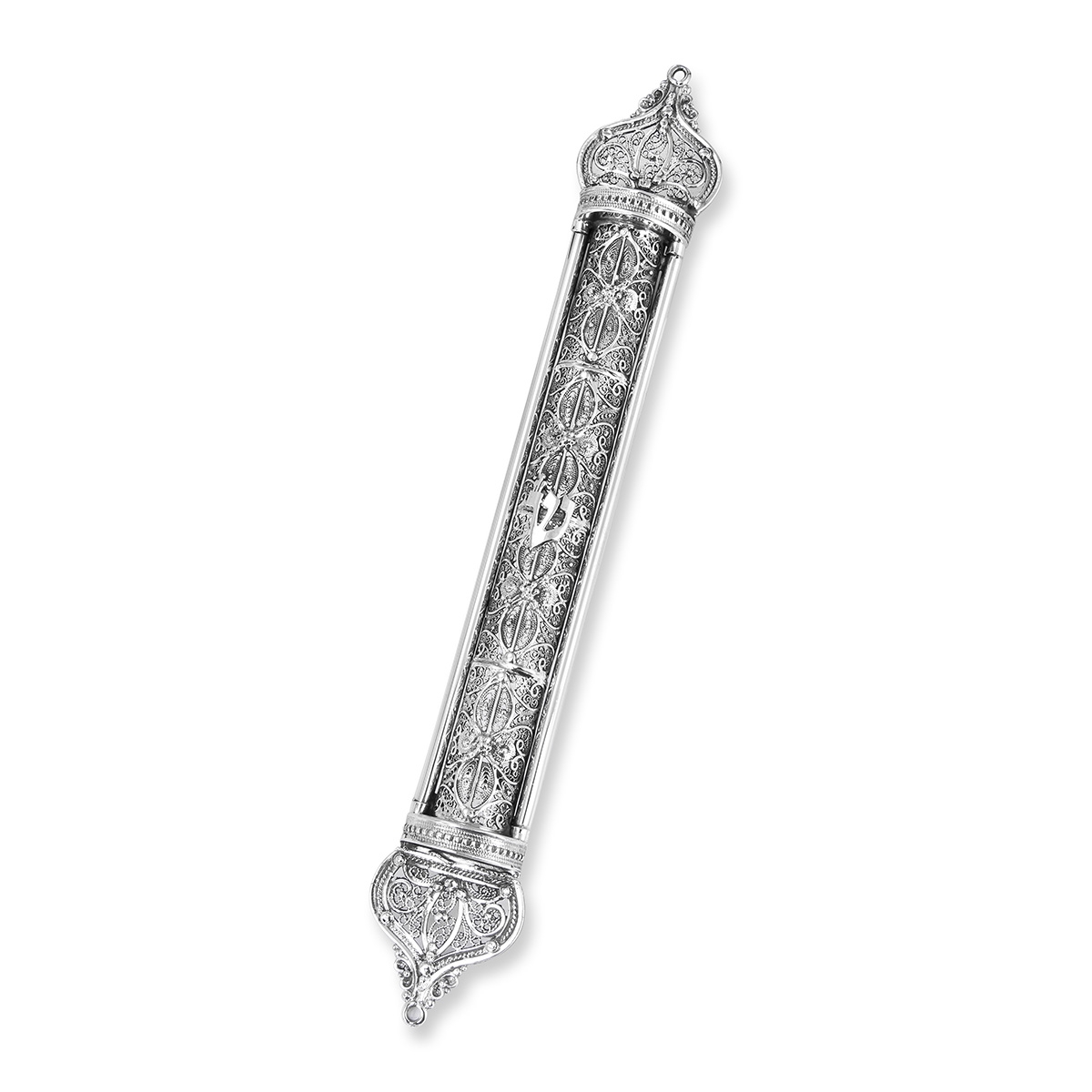 Traditional Yemenite Art Luxurious Extra Large Handcrafted Sterling Silver Mezuzah Case With Majestic Filigree Design - 1