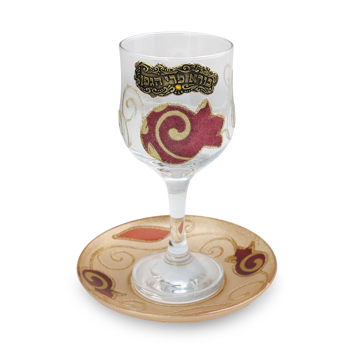 Lily Art Hand Painted Kiddush Cup With Red Pomegranate Design - 1