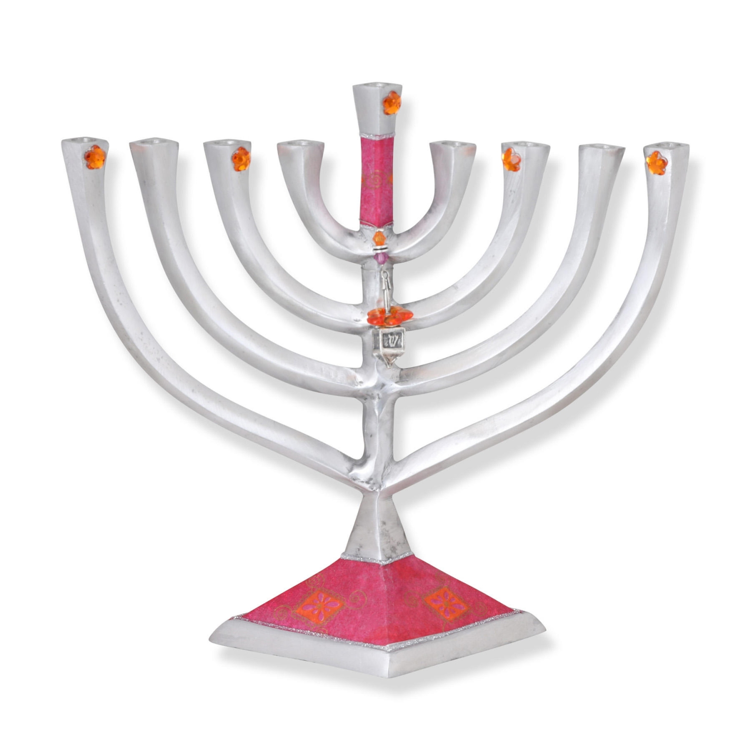 Lily Art Aluminum Hanukkah Menorah with Dreidel (Pink) - 1