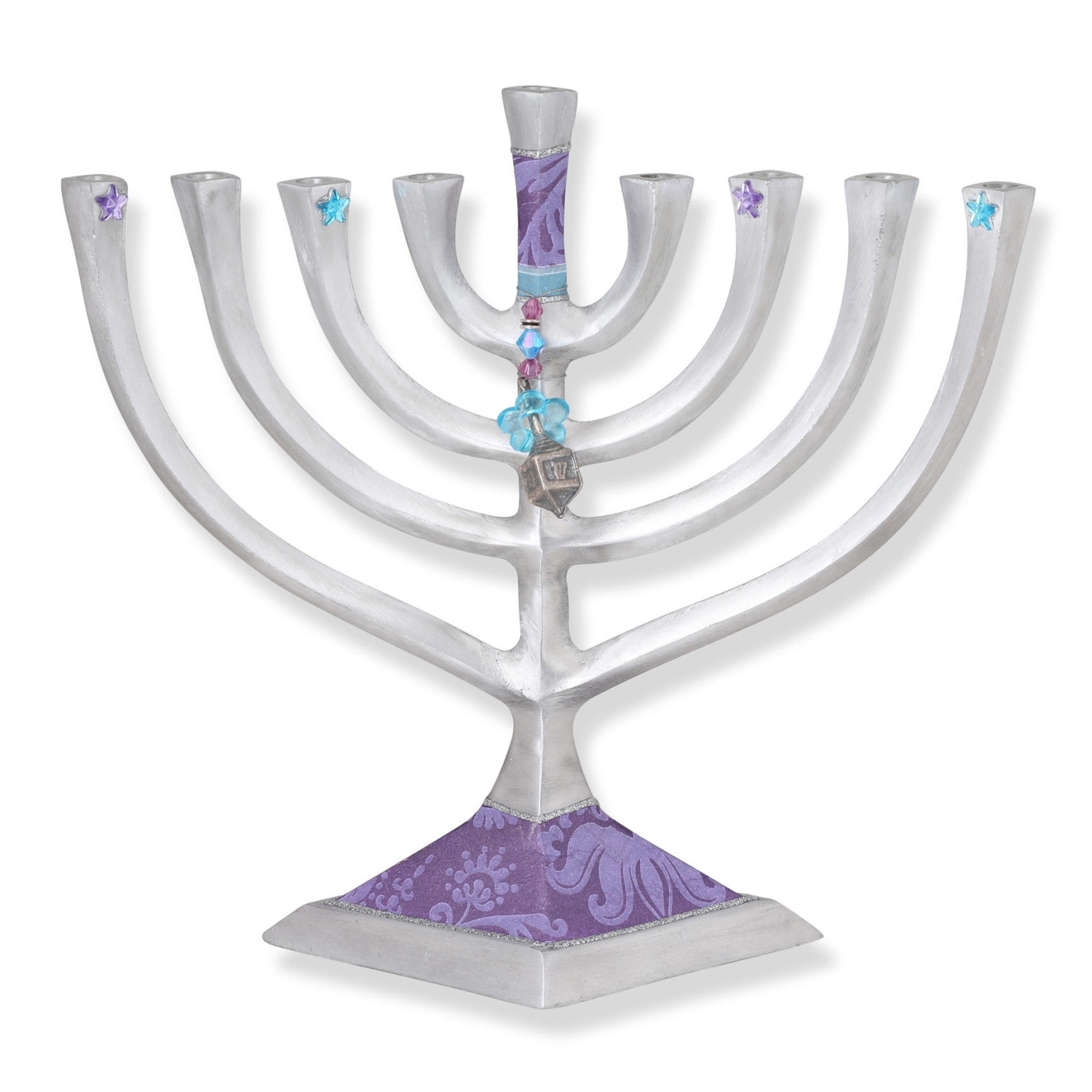 Lily Art Aluminum Hanukkah Menorah with Dreidel (Purple) - 1