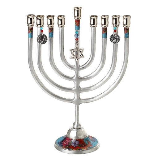 Large Aluminum Hanukkah Menorah: Star of David (Red & Blue). Lily Art - 2
