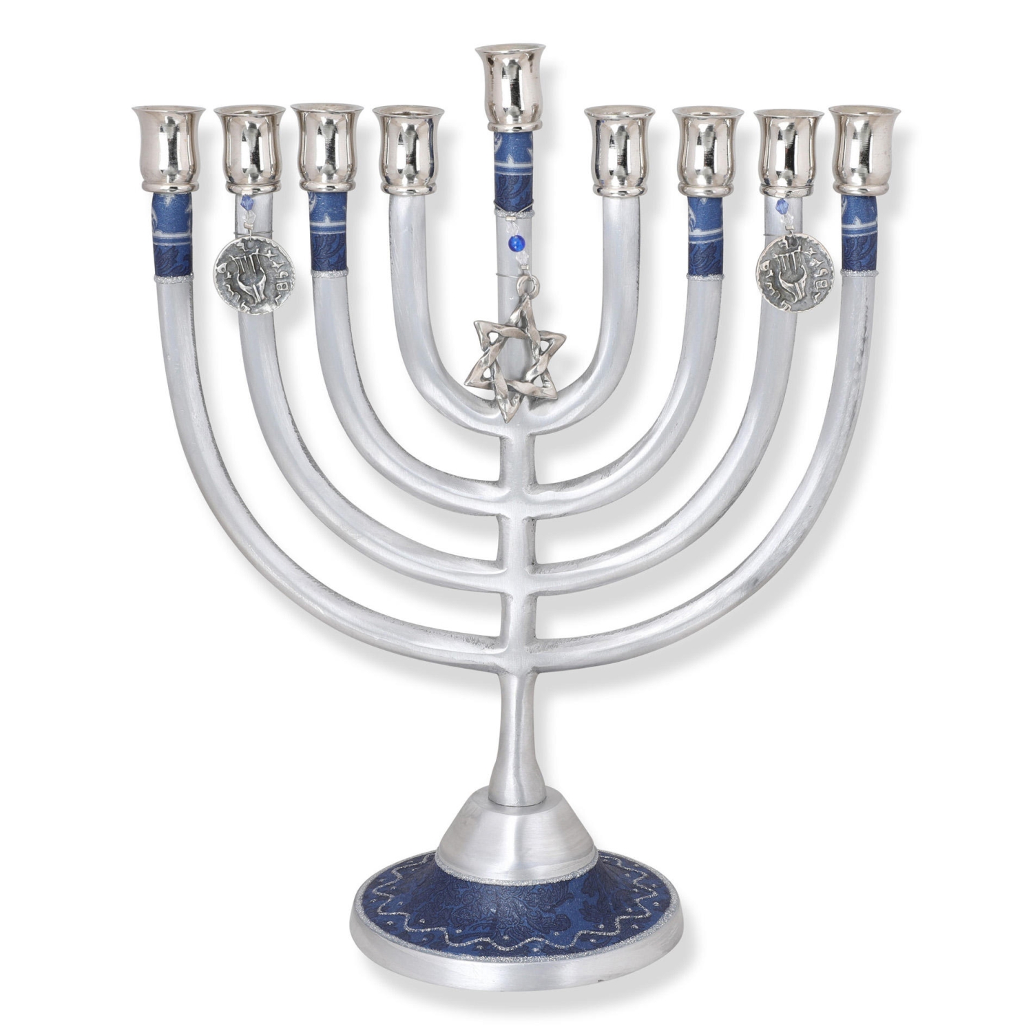 Lily Art Aluminum Classic Hanukkah Menorah with Star of David (Blue) - 8