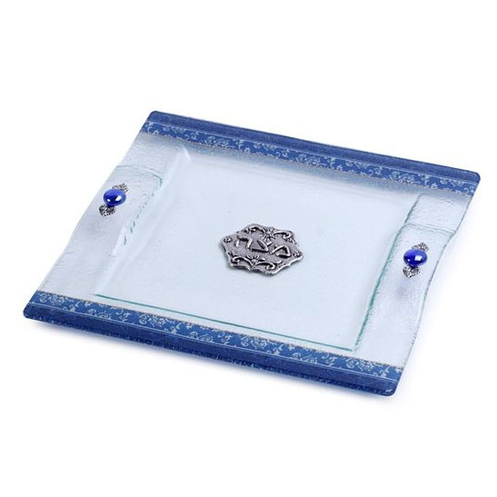 Lily Art Glass Matzah Tray – Blue  - 1