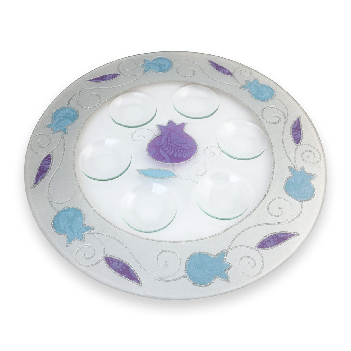 Lily Art Rosh Hashanah Glass Plate with Pomegranate Border - Blue - 1