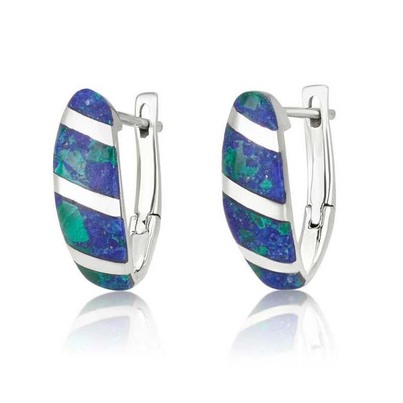 Marina Jewelry 925 Sterling Silver and Eilat Stone Earrings With Striped Design - 1