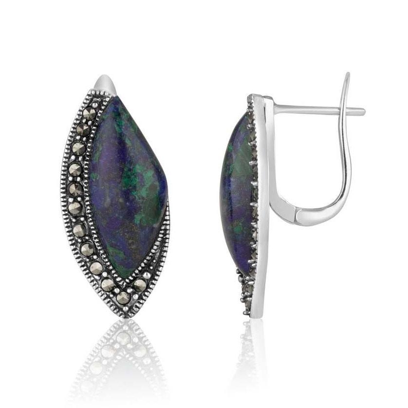 Marina Jewelry 925 Sterling Silver Eilat Stone Earrings with Marcasite Stone Border - 1