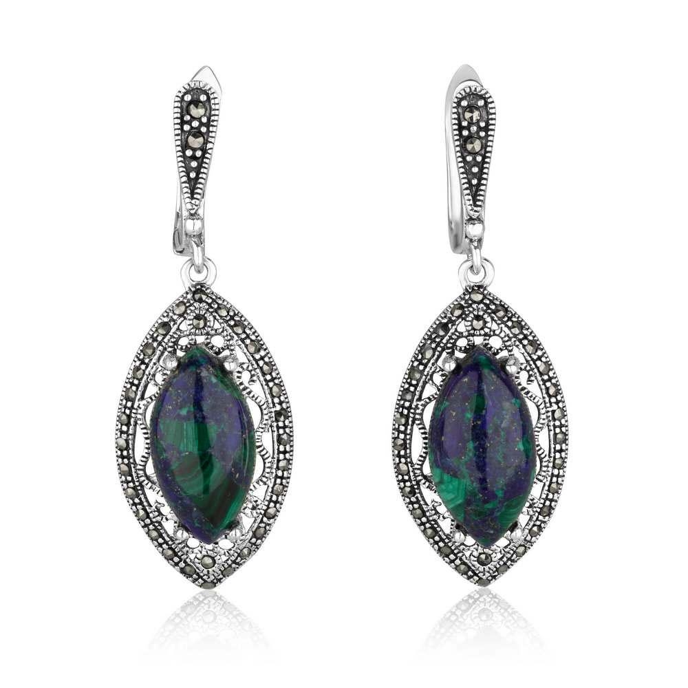 Marina Jewelry 925 Sterling Silver Eilat Stone Earrings with Marcasite Stone Decoration  - 1