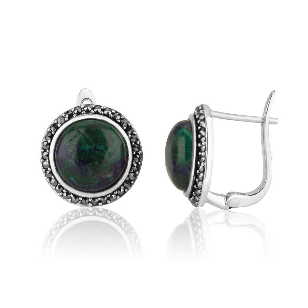 Marina Jewelry 925 Sterling Silver Eilat Stone Earrings with Marcasite Stone Halo - 1