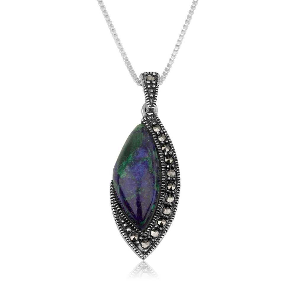 Marina Jewelry 925 Sterling Silver Eilat Stone Necklace with Marcasite Stone Border - 1