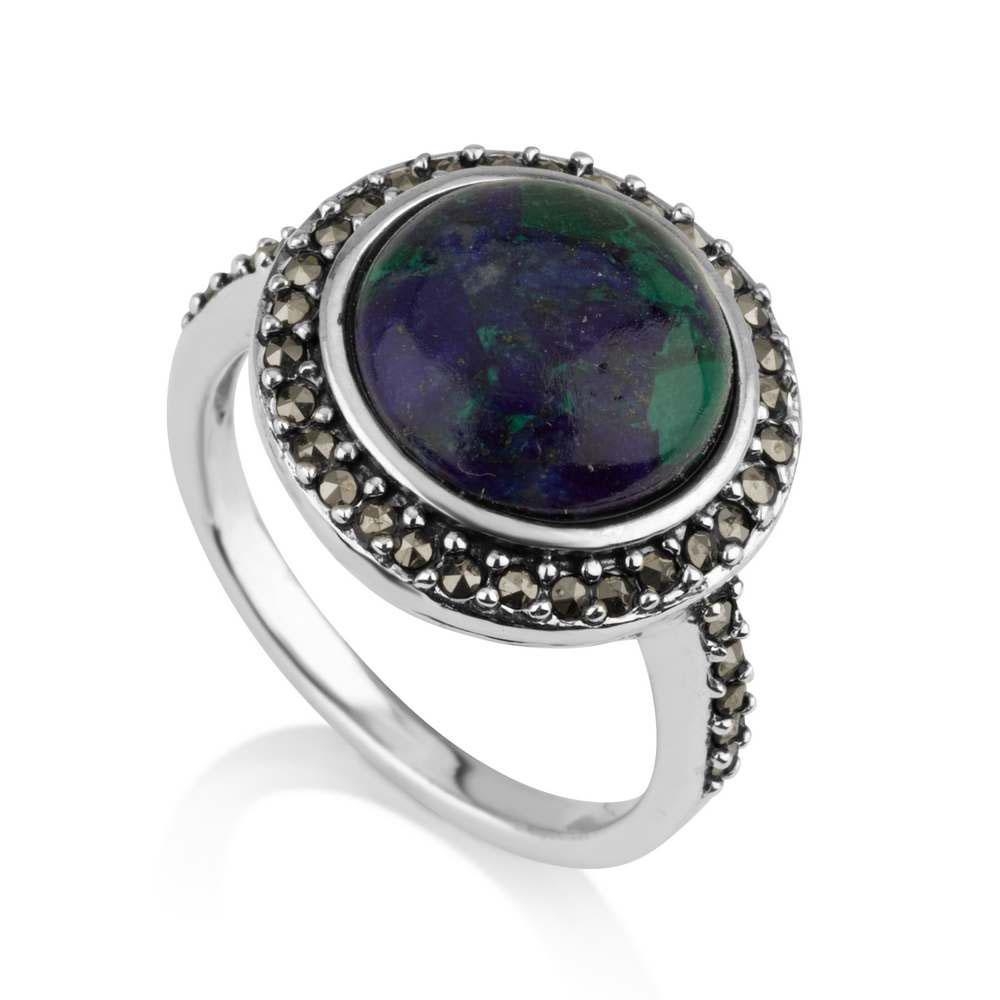 Marina Jewelry 925 Sterling Silver Eilat Stone Ring with Marcasite Stone Halo - 1