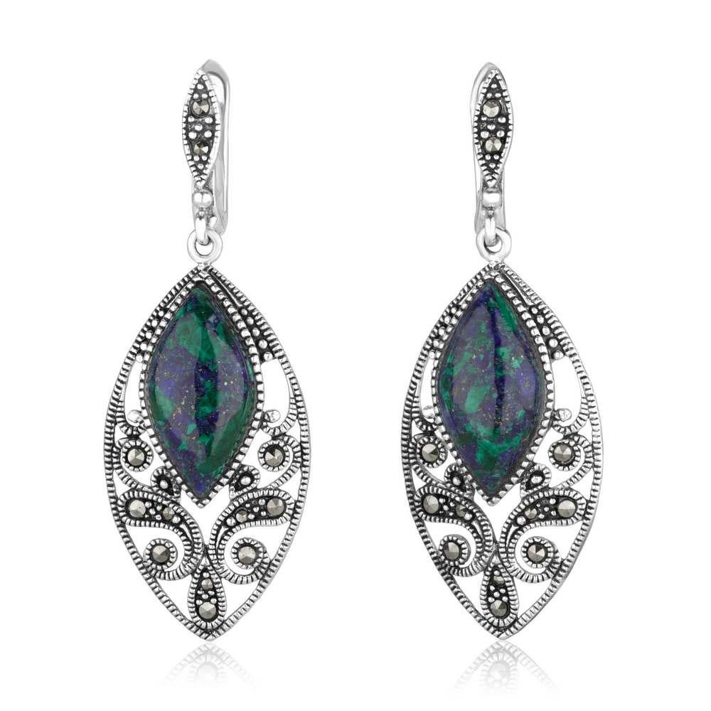 Marina Jewelry 925 Sterling Silver Eilat Stone Vintage Paisley Pattern Earrings - 1