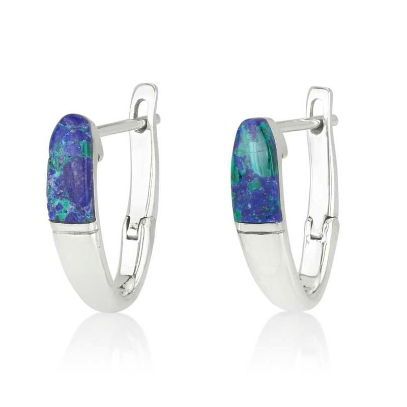 Marina Jewelry 925 Sterling Silver English Lock Earrings With Eilat Stone - 1
