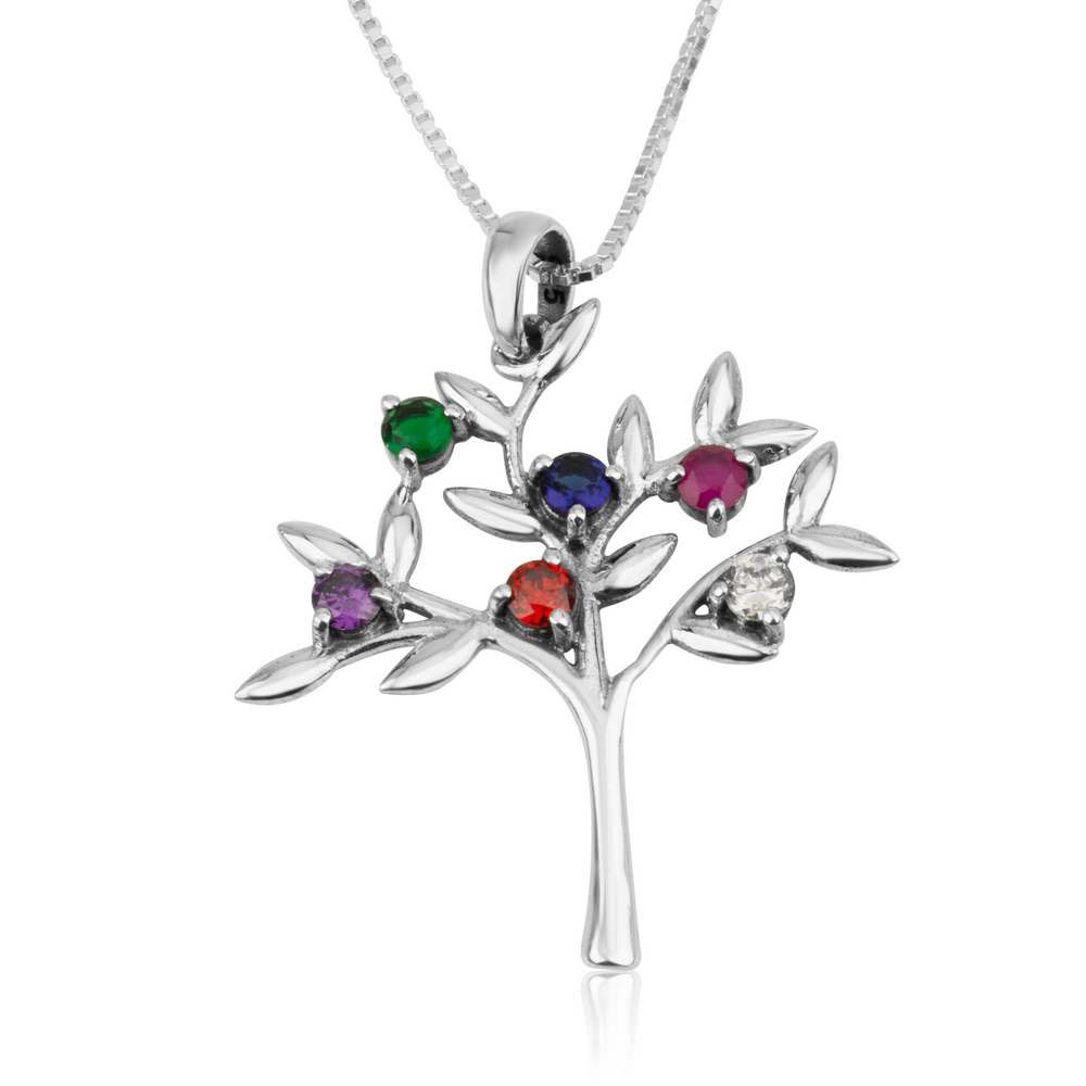Marina Jewelry 925 Sterling Silver Stylish Tree of Life Necklace With Colorful Crystals - 1