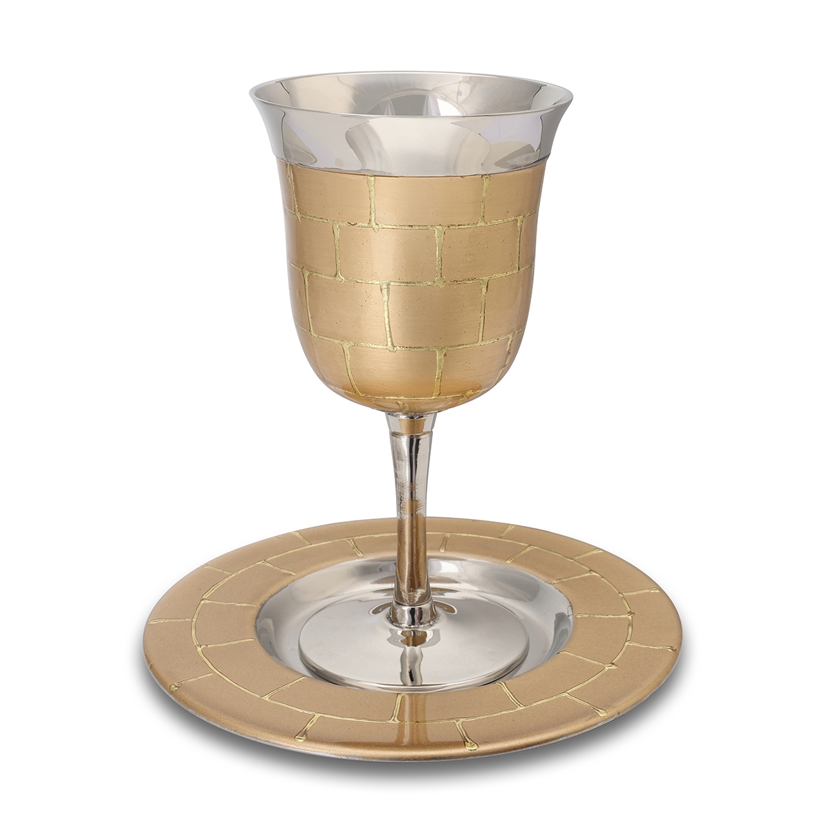 Western Wall Design Kiddush Cup and Saucer - 1