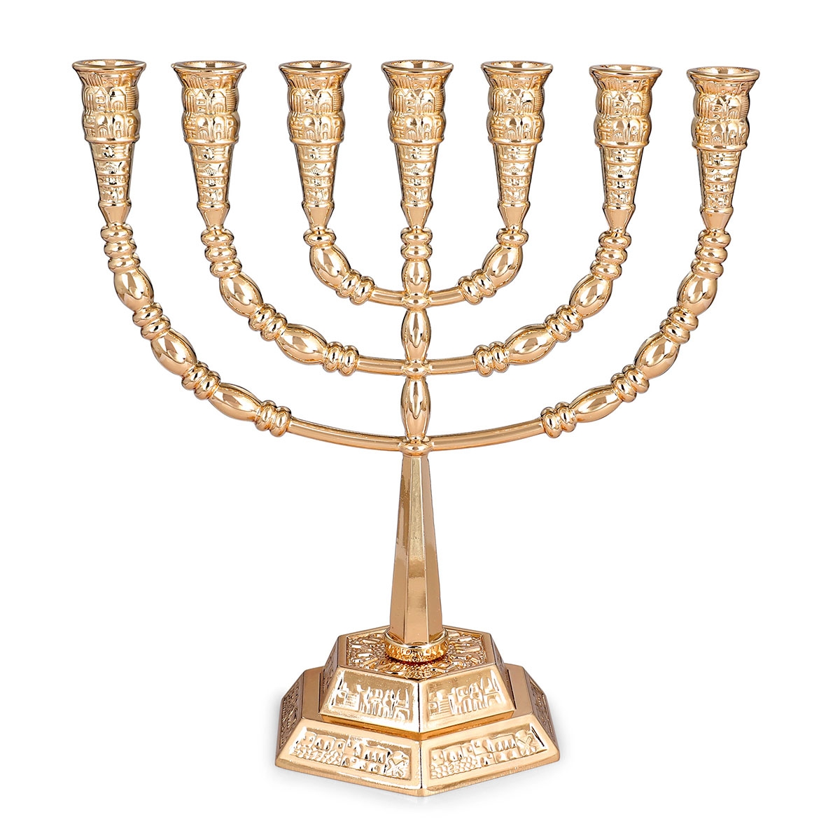 Elegant Seven-Branched Menorah With Jerusalem Motif (Variety of Colors) - 1