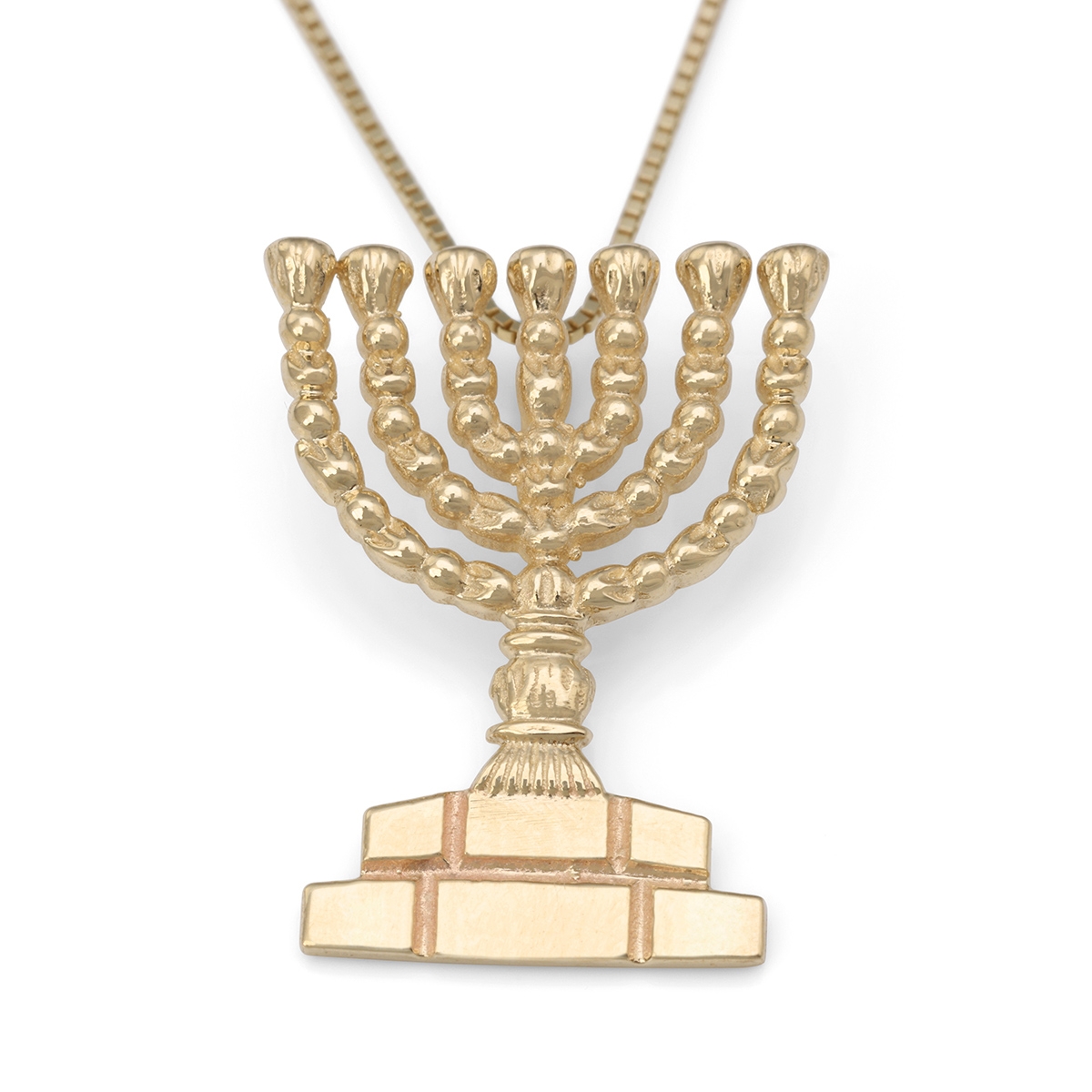 Handcrafted 14K Yellow Gold Menorah Pendant Necklace - 1