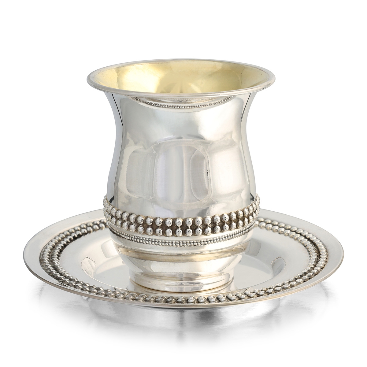 Sterling Silver Kiddush Cup and Saucer with Beaded Filigree Design - 1