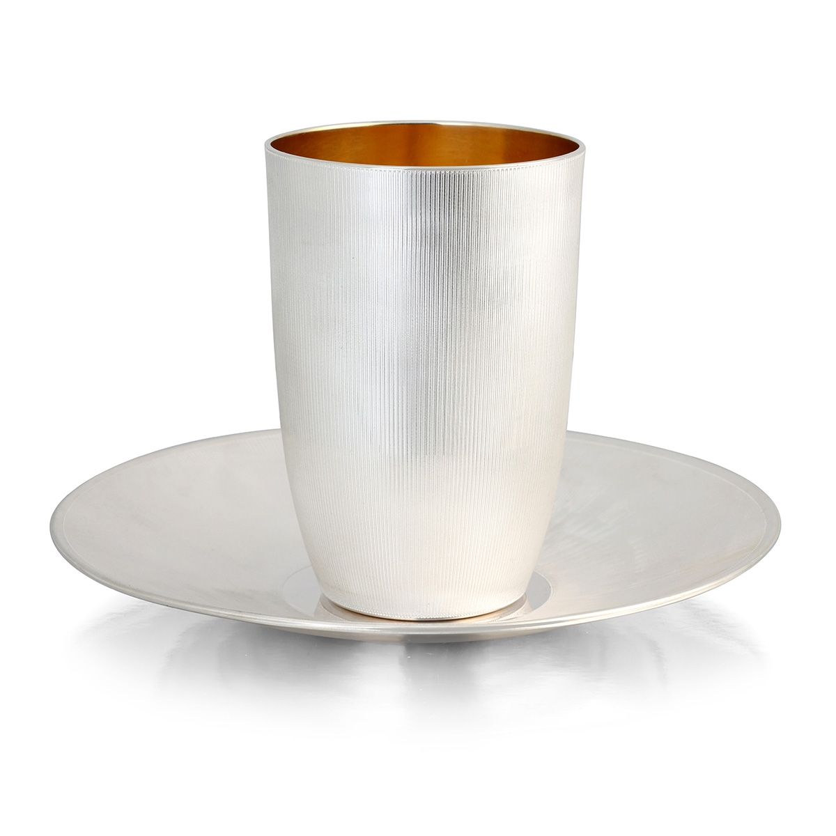Sterling Silver Kiddush Cup and Saucer with Gentle Ribbed Design - 1