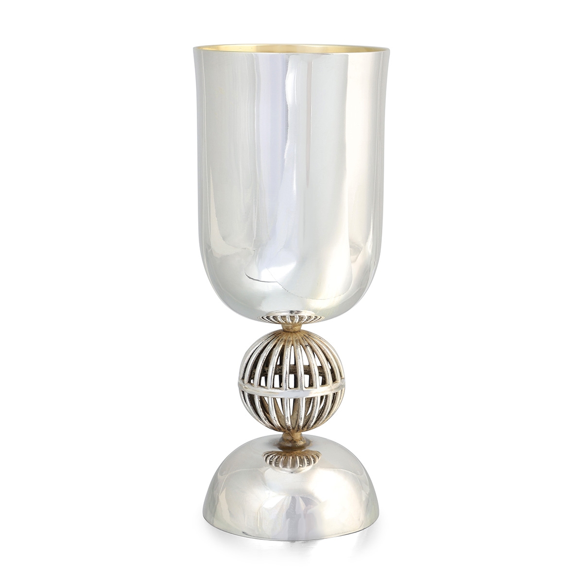 Sterling Silver Kiddush Cup with Spherical Frame Stem Design - 1