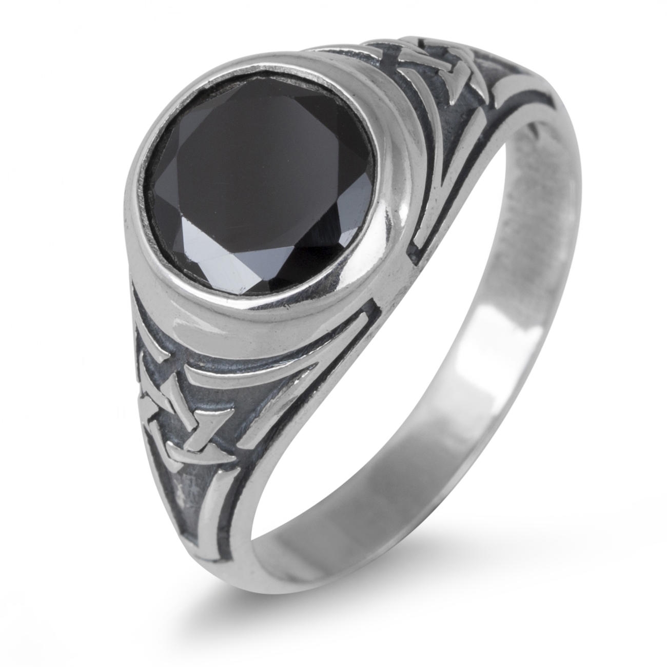 Sterling Silver and Onyx Men's Star of David College Ring - Round - 1