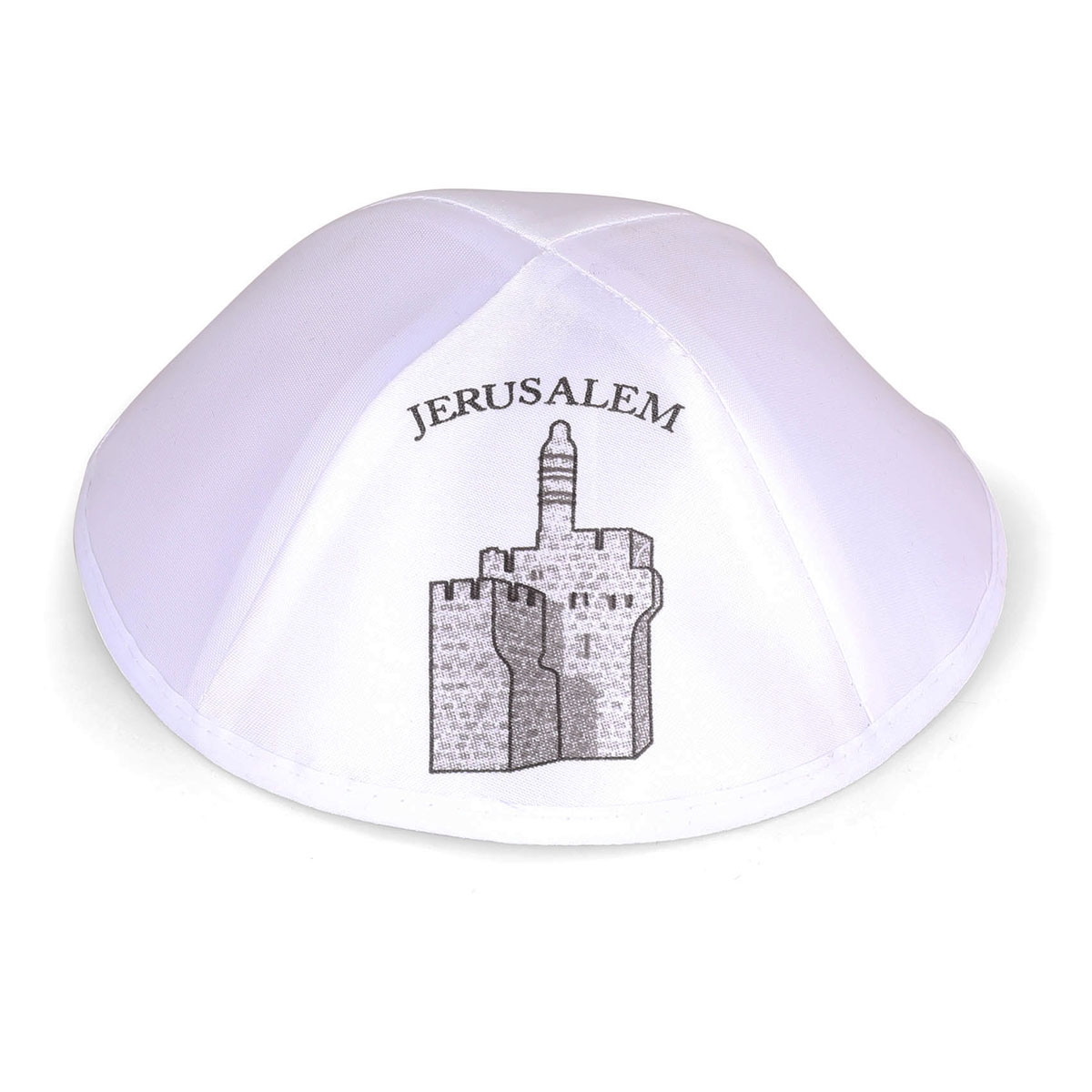 White Satin Jerusalem Tower of David Kippah  - 1