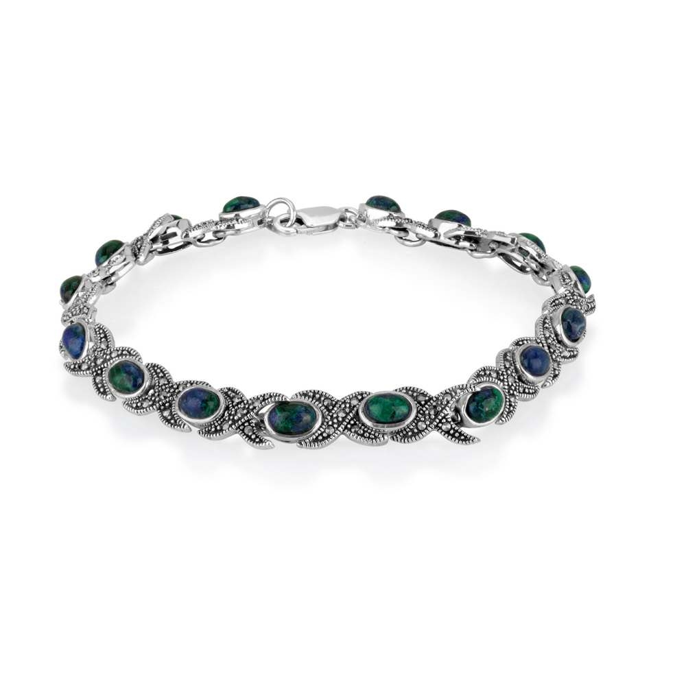Marina Jewelry Sterling Silver Eilat Stone & Marcasite 'X' Bracelet  - 1
