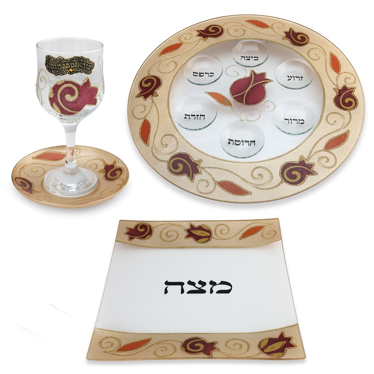 Must-Have Passover Seder Set By Lily Art - Pomegranates (Red) - 1