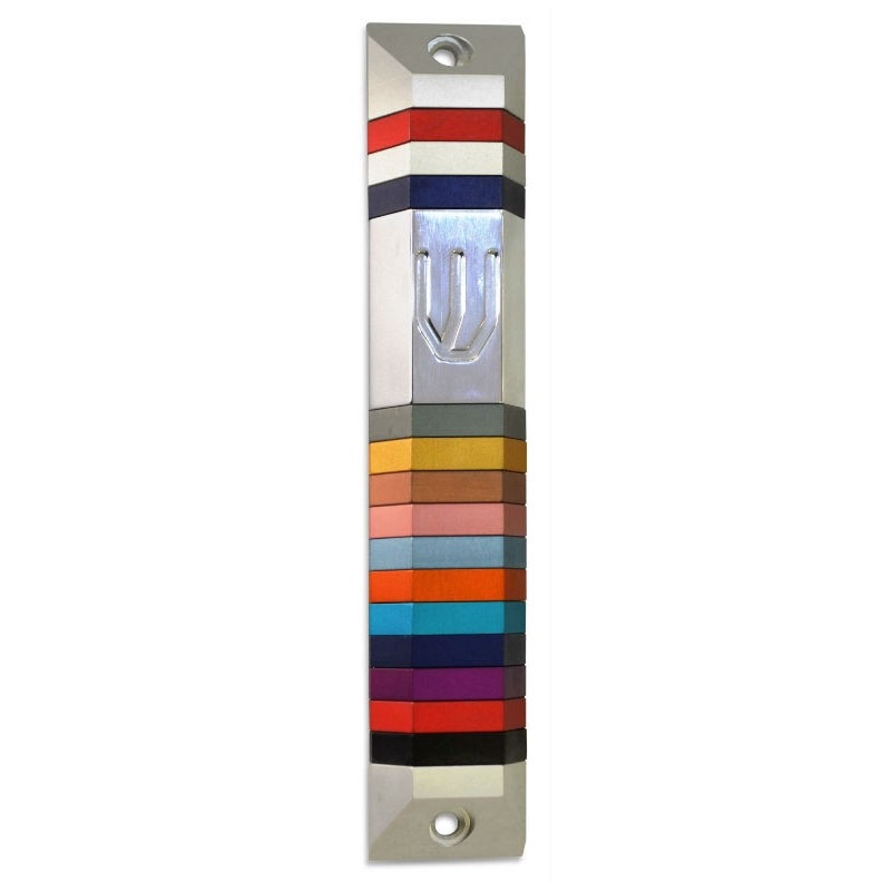 Nadav Art Anodized Aluminum Mezuzah Case - Multicolored Trapeze - 1