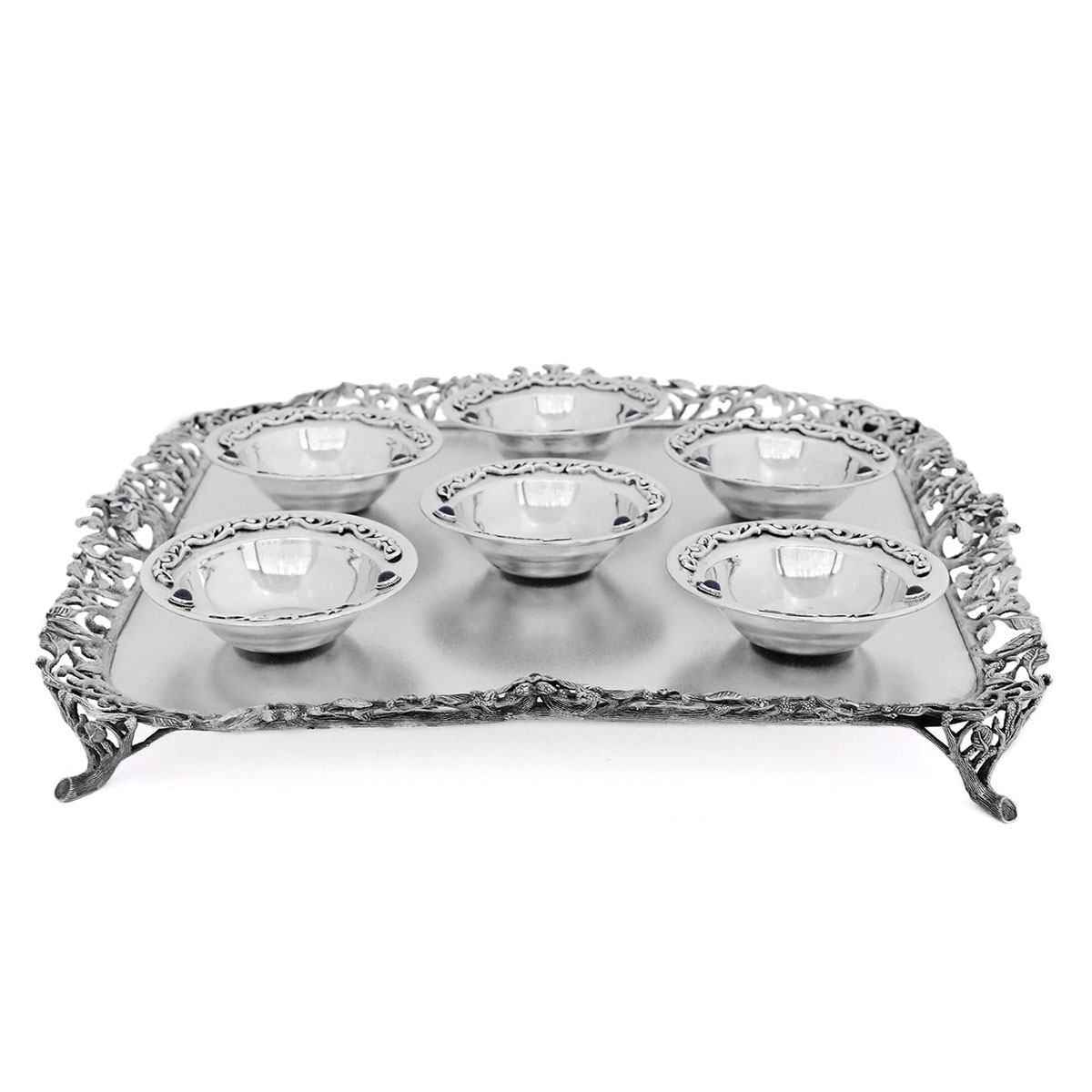 Nadav Art Limited Edition 925 Sterling Silver Seder Plate With Filigree and Floral Designs - 1