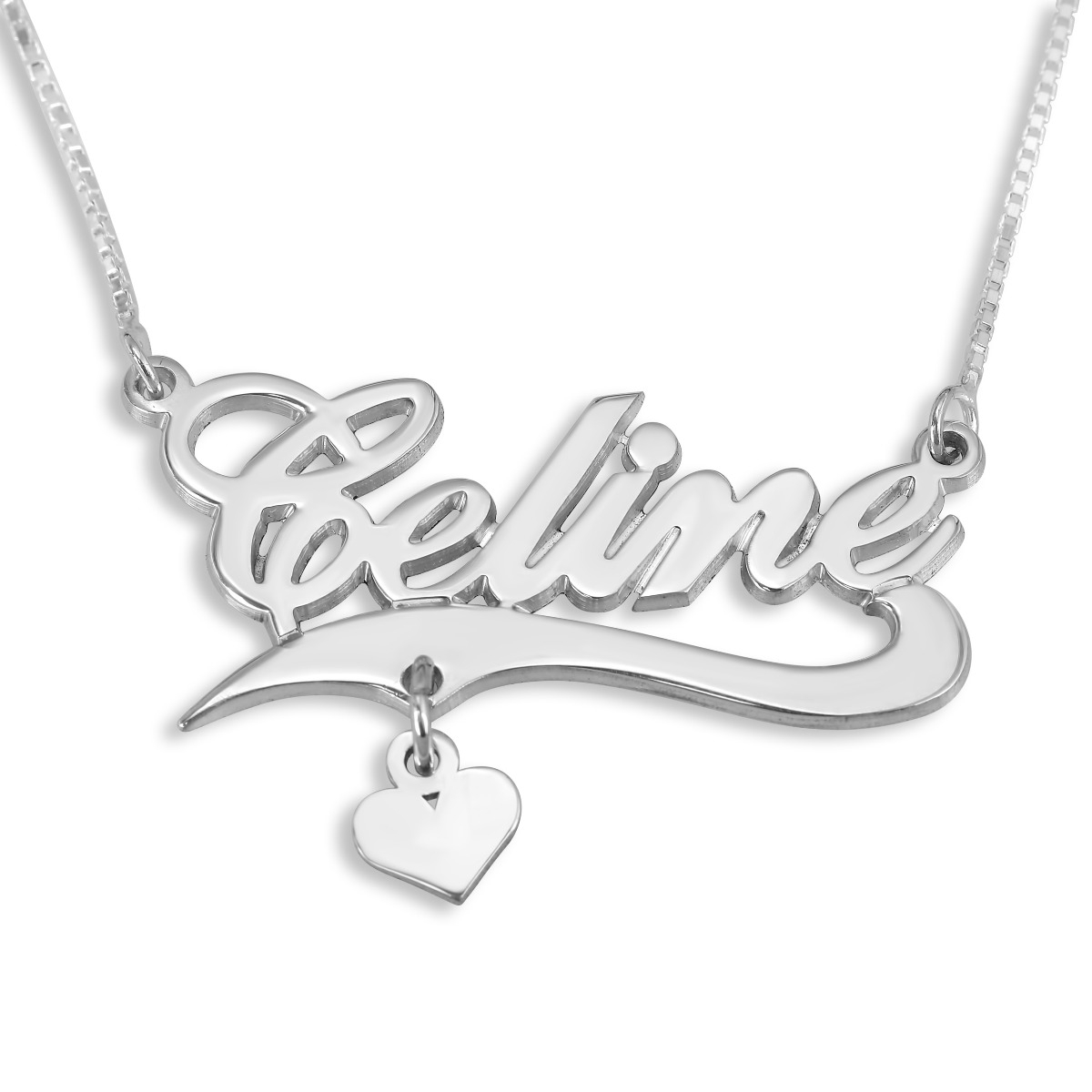 Sterling Silver Customizable Name Necklace with Heart Charm  - 1