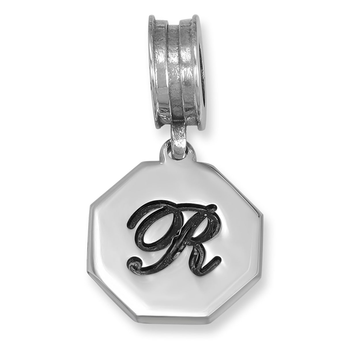 Octagon Sterling Silver Script Initial Charm (English / Hebrew)  - 1
