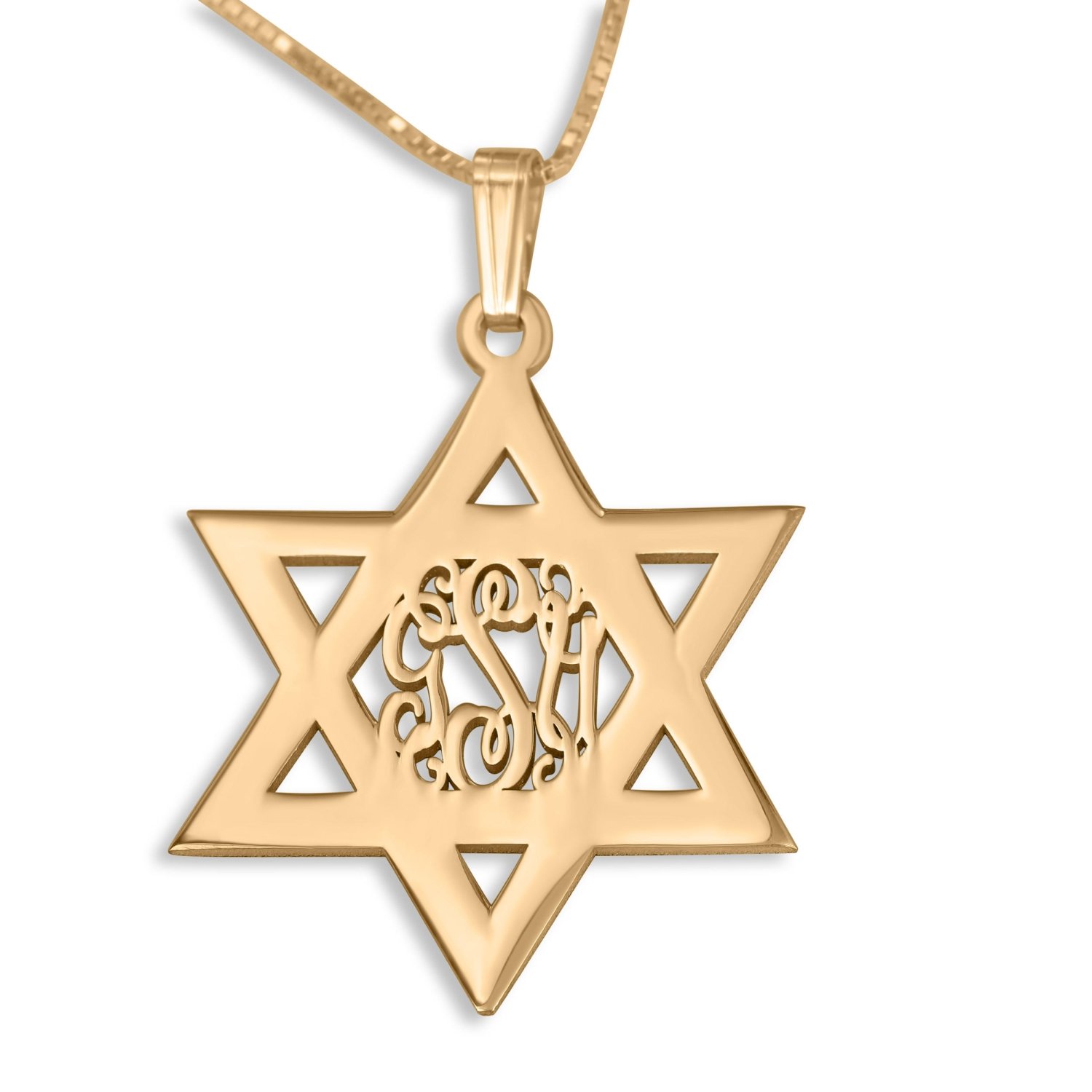 24K Gold Plated Silver Star of David Monogram Personalized Name Necklace-English - 1