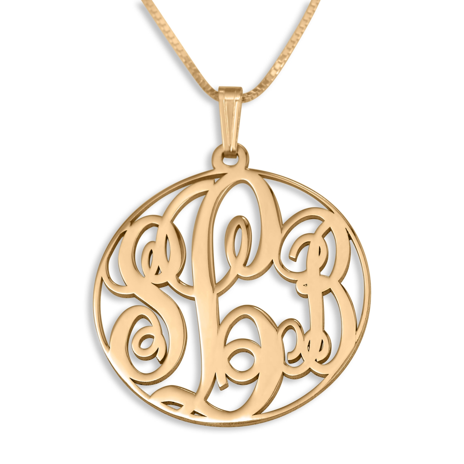 24K Gold Plated Silver Round Monogram Personalized Name Necklace-English - 2