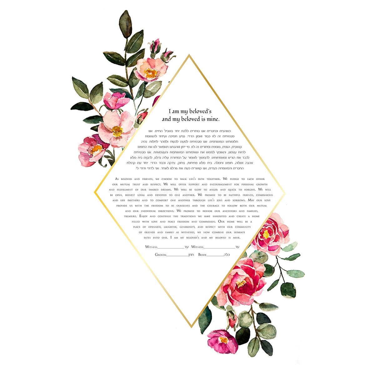 Noam Shargorodsky Customizable Watercolor Ketubah – Floral - 1
