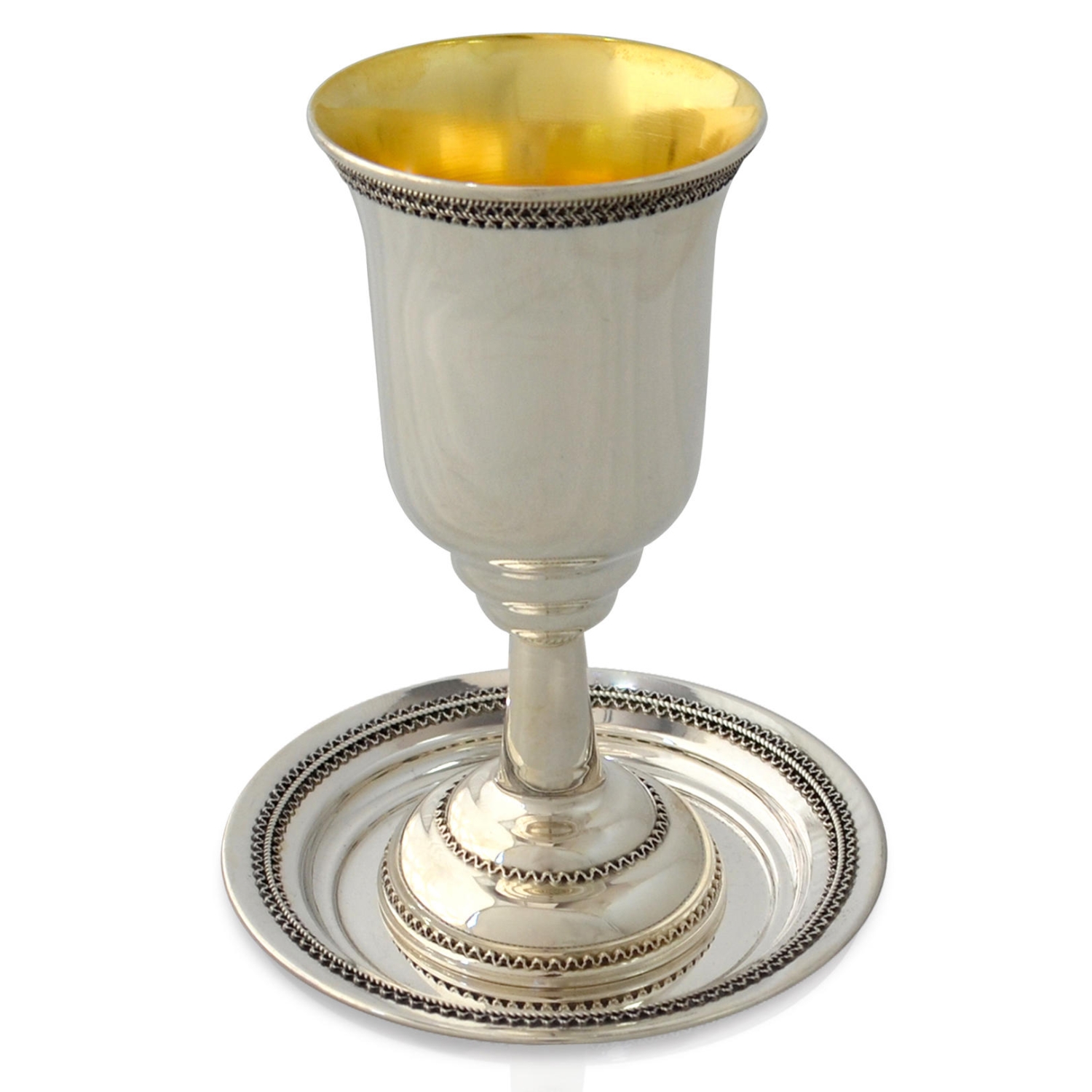 Nadav Art Silver Noam Kiddush Cup with Saucer - 1