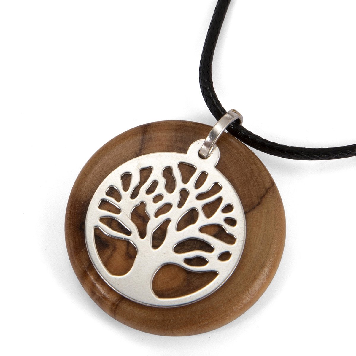 Handmade Olive Wood and Sterling Silver Tree of Life Necklace - 1