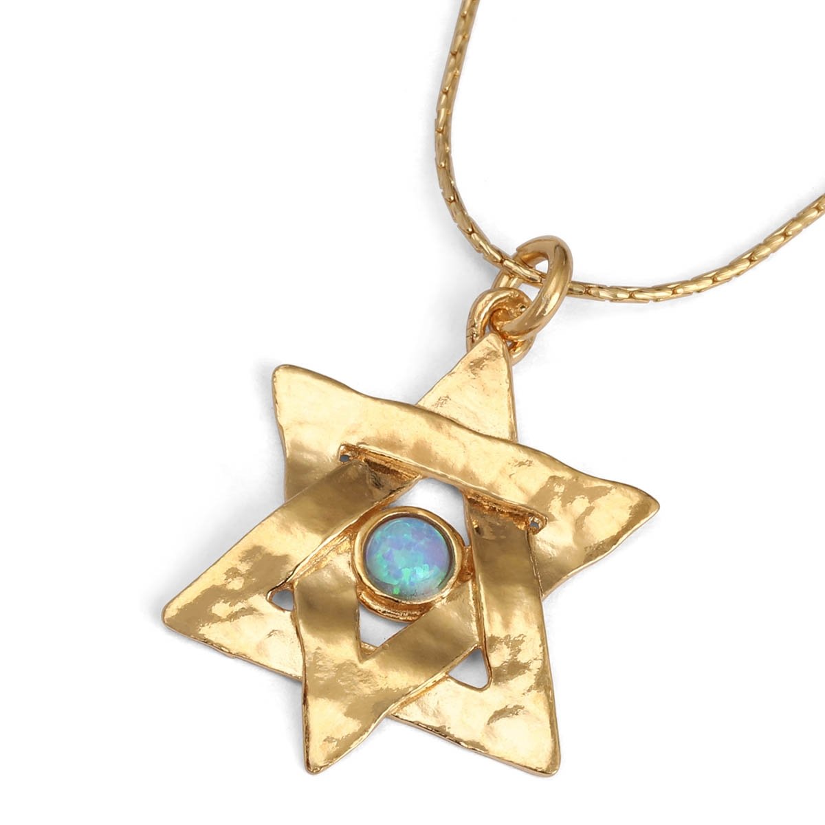Gold-Plated Star of David Necklace With Opal Stone - 1