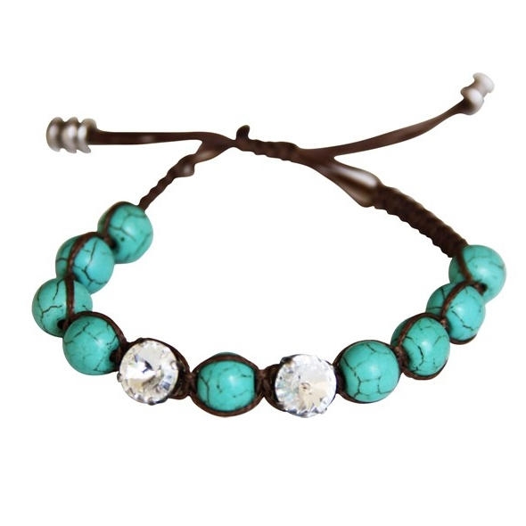  Turquoise and Swarovski Stones Braided String Bracelet - 1