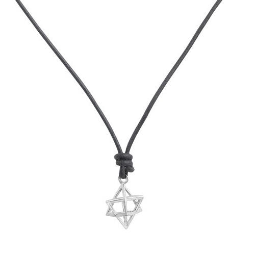 Silver and Leather Merkaba Star of David Necklace by Or Jewelry - 1
