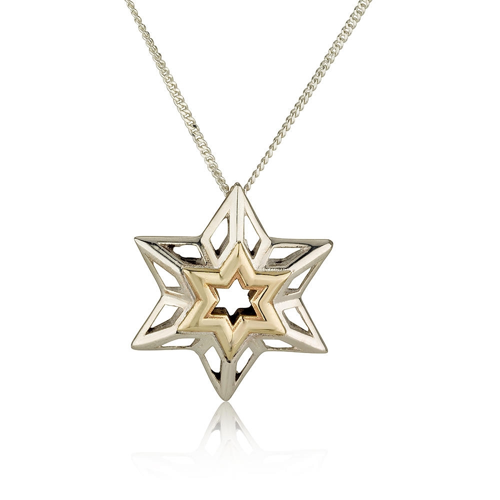 Silver and Gold Rising Star of David Necklace  - 1