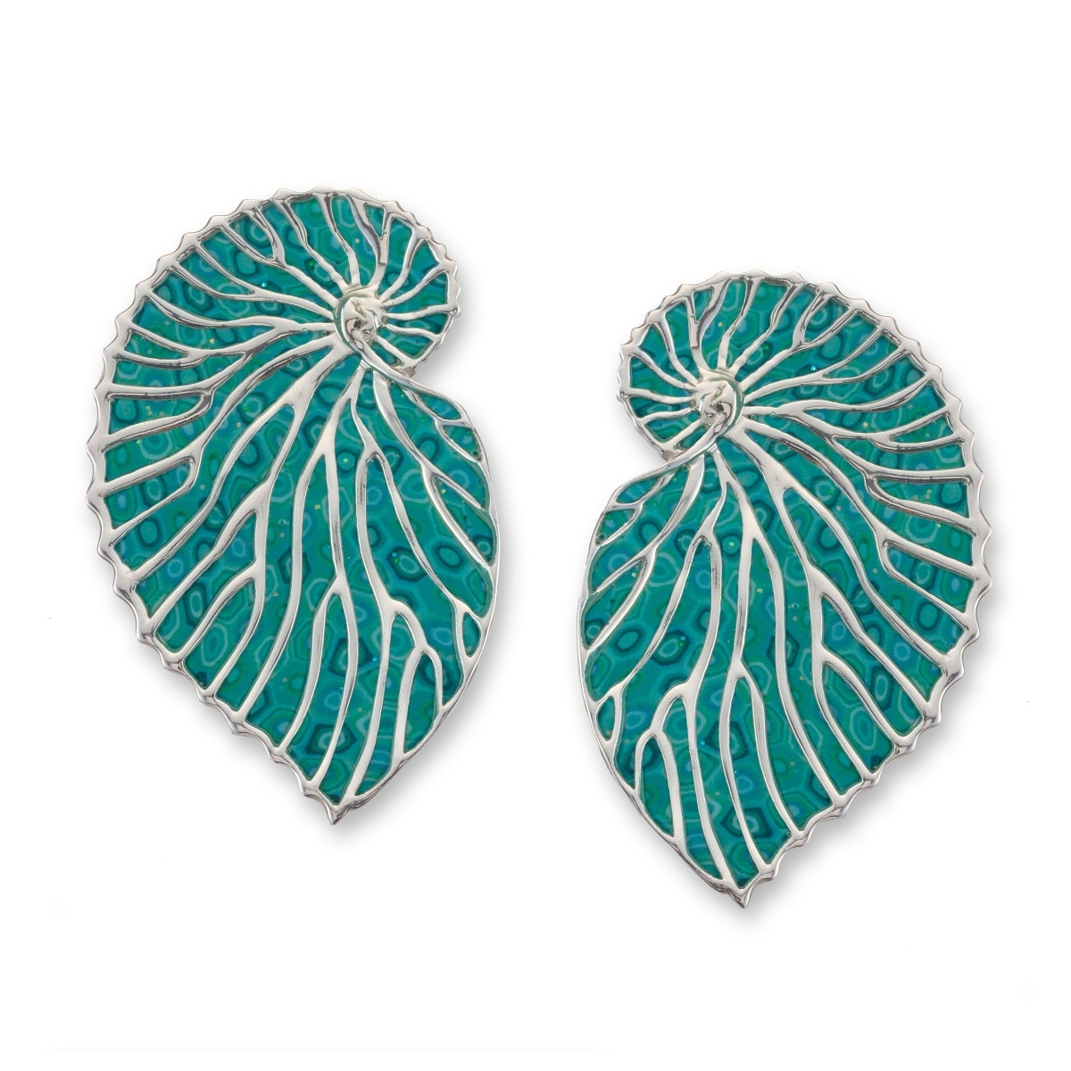 Adina Plastelina Silver Nautilus Shell Earrings - Turquoise - 1